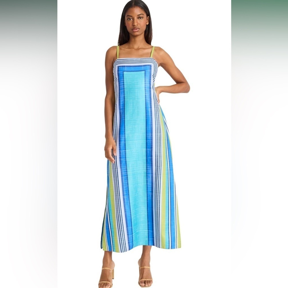 Donna Morgan Square Neck Spaghetti Strap Maxi Size 2 in Blue and Green NWT